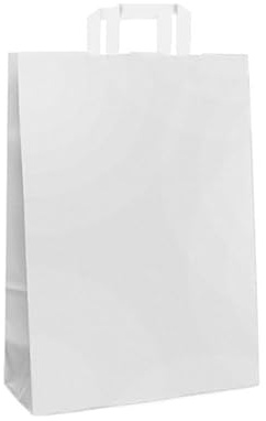 25 Shopper Carta Sacchetti di Carta con Manici Bianchi 32x45 Busta in carta Kraft Bianca Borsa Ecologica (32+16x45 cm)