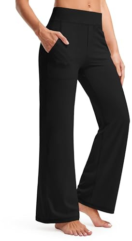 Timuspo Pantalones de yoga largos para mujer, cintura alta con bolsillos, pantalones de jogging, pierna ancha, cómodos, rectos, para el tiempo libre, control abdominal, pantalones de entrenamiento,
