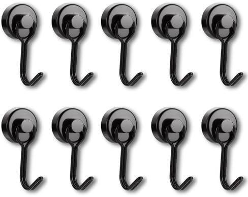 Ronoza 10 Stück Magnethaken Extra Stark,Neodym Magnete Haken 16MM,Magnetische Haken Max Tragfähigkeit 10KG Geeignet für Grill,Küche, Gadgets, Schließfächer, Büro, Kühlschränke (Schwarz)