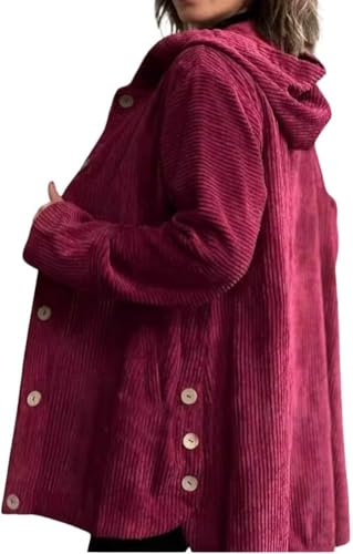 Vagbalena Veste à capuche en velours côtelé pour femme veste surdimensionnée à boutons d'automne veste décontractée à capuche boutonnée en velours côtelé ample avec poches