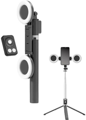 6 in 1 Selfie Stick with Fill Light,6 in 1 Wireless Bluetooth Selfie Stick,Selfie Stick Tripod with 2 Fill Lights and Phone Holder,Extendable Mobile Phone Tripod Stand with Detachable Remote (Black)