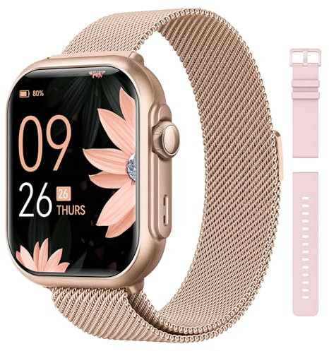 RUXINGX Smartwatch Damen mit 1000mAh Akku, 100 Tage Ultralange Standby, 1.83 Fitness Tracker Herzfrequenz/SpO2/Schlaf, 120+Sportmodi, IP68 Fitnessuhr Telefonfunktion Schrittzähler Android iOS Gold