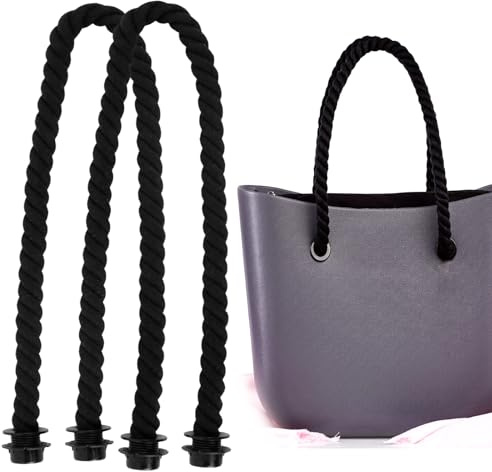 Manici O Bag, 2 Pezzi Sostituzione Manici per Borsa da Spiaggia, Classic O Bag Manici Lunghi Ricambio Maniglia Corda, Manici Borsa O Bag Accessori per Fai da Te Donna, 70 cm, Nero