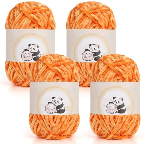 Aeelike 400g Warme Chenille Wolle zum Stricken, Flauschige Dicke Garn zum Handstricken, Samt Velvet Babywolle zum Häkeln, Weich Plüschwolle für Amigurumis Babydecke, Orange