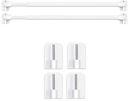 QZKJQDD 2 Pcs Net Curtain Rods, Extendable Curtain Rod, Self Adhesive Curtain Rod, with 4 Pcs Plastic Sticky End Window Hook for Home Bathroom, Windows, (30-50CM)