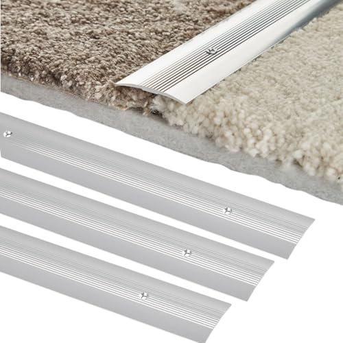Carpet Flooring Flat Silver Door Bar Threshold Cover Strip 40mm x 0.9m (3 Pack) | Silver Threshold Door Bar Trim Strip | Ideal for Doorways | Easy-Fit Cover Strip