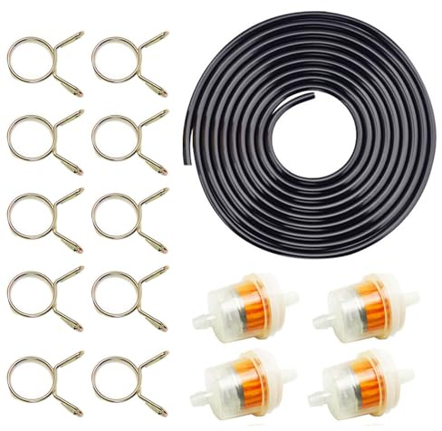 WADY Benzinfilter Kit, 4 Stück Benzinfilter, 3m Benzinschlauch, 10 Stück Schlauchschellen, Universell für Motorroller, Moped, PKW, Motorrad, Rasenmäher, SUV