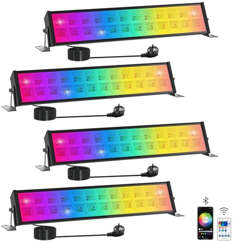 T-SUN 4 Piezas RGBCW Foco LED Exterior, 72W RGB Barra de Luz LED, Iluminación Mural RGB Inteligente con Mando a Distancia/APP/Memoria/Temporizador/Impermeable IP66 para Escenarios Bar Fiesta Jardín