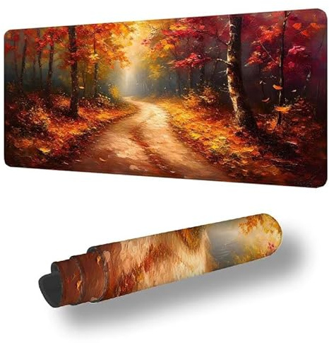 Large Mouse Mat 800 x 400 x 3 MM XXL Extended Desk Mat, Autumn Gaming Mouse Pad, Keyboard Mousepad Forest Desk Pad, with Non-Slip Base and Stitched Edge Mousepad for Gaming Office Accessories S-1786