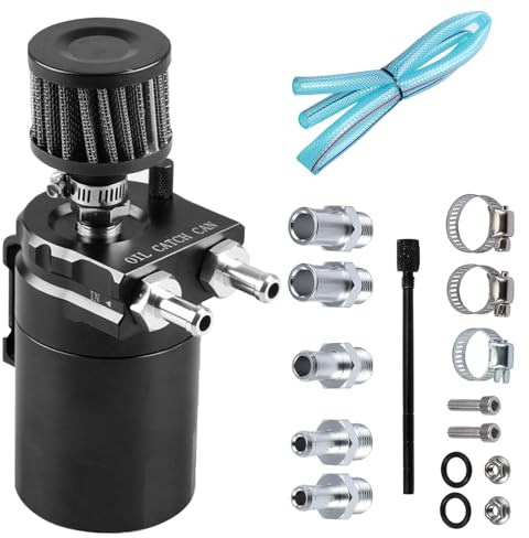 Bohaner Oil Catch Can Oil Catch Breather Can Oil Catch Tank 300ML Universal Aluminum Alloy Oil Tank Reservoir Catch Can with Filter Connector Hose and Other Accessories(Black)