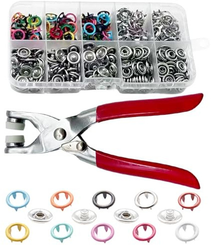YSDINK Snap Fastener Kit, 9.5mm Metal Poppers with Pressure Pliers, Snap Fasteners No Sewing Needed for DIY Crafts, Clothing, Bags (Colorful, 100)