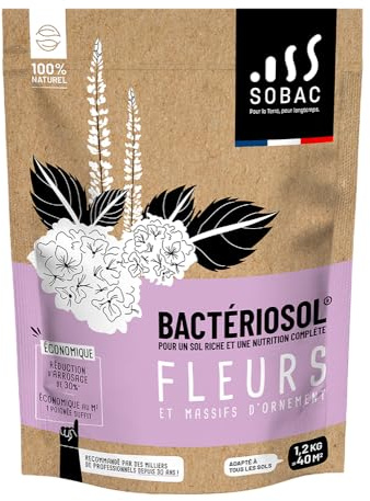 Bactériosol Fleurs et Massifs d'Ornement, Amendement Organique 100% Naturel, UAB 1,2 kg, Couvre 40 m², Solution Nutritive Complète engrais pour fleurs SOBAC