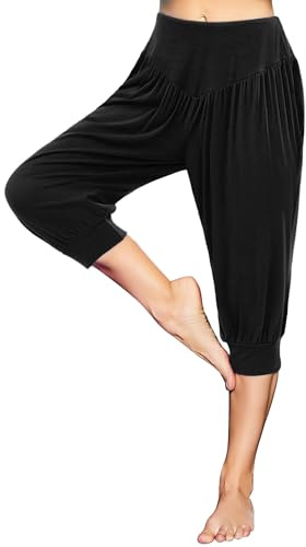 Pantalones Yoga Mujer Verano Pantalón Capri con Cintura Ancha Cómodos y Frescos Jogger Mujer Pierna Ancha Ropa Pilates para Fitness Entrenamiento Correr