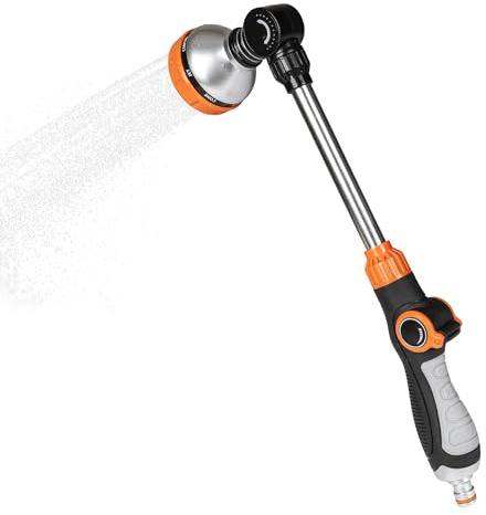 Unistyle Asta per irrigazione, robusta doccia da giardino, 8 tipi di getto, asta di irrigazione con controllo a pollice, doccetta per irrigazione e pulizia del giardino, bacchetta magica per cestini