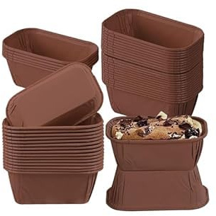 50 Stück Mini Rechteck Kuchenformen, Papierbackform 8×4×4cm, Kleine Backformen, Kastenform Brotbackform, Papier Muffinförmchen für Muffins Brot (Kaffeebraun)