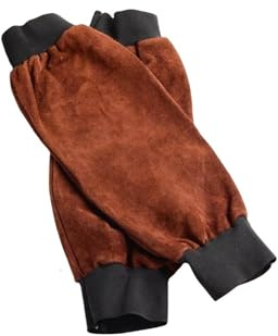 SynapSYA Guanti da saldatura resistenti al calore Manicotti for saldatura elettrica, forniture protettive for saldatori in pelle artificiale for manicotti for industriale con polsino elastico(Brown)