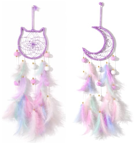 2 Pcs Dream Catcher for Mom Birthday Home Decoration, Handmade with Feather