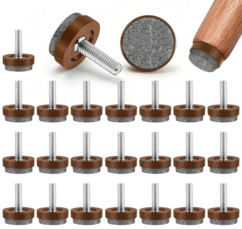 24 Stück M6 Filzgleiter 25mm Stuhlgleiter Möbelgleiter Gleiter für stühle | Möbelfüße mit Gewinde Stellfüße Verstellbare Möbelstellfüße Edelstahl Nivellierfüße Für Tisch Möbel Böden Schrank Sofa Büro