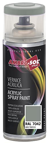 Ambro-Sol V4007042 Smalto Acrilico Multiuso, Vernice Brillante per Interni ed Esterni, Adatto per Qualsiasi Tipo di Materiale, Bomboletta Spray in Banda Stagnata Riciclabile 400 ml, Grigio Traffico