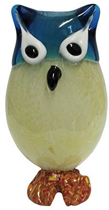 Haus und Deko Glasfigur Handarbeit Glastier Vogel ca. 16 x 9 cm Briefbeschwerer Unikat Glas Eule in Blau Weiß