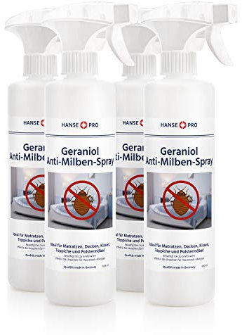HANSE PRO Geraniol Anti-Milben-Spray I Hausstaub-Milben-Spray I Milbenschutz I Mittel gegen Bettwanzen & Milben I Hausstaubmilben-Allergie I Milben-Bekämpfung (4 x 500ml)