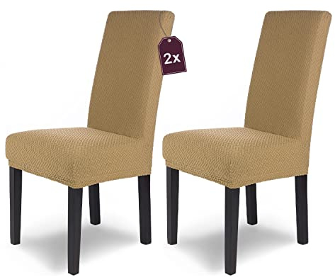 Scheffler Home Stuhlhussen Beige 2er Set Schwingstühle Luna | Feine Microfaser-Stretch-Stuhlbezüge, waschbar und pflegeleicht, Chair Cover für Freischwinger und Esszimmerstühle