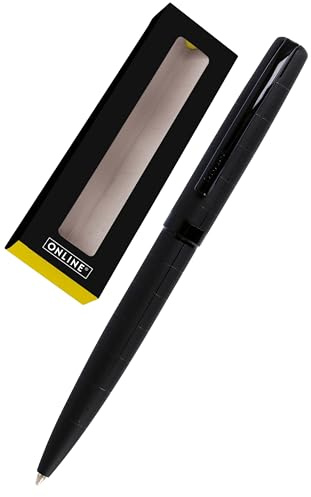 Online - Eleganza | Bolígrafo Tinta Negra con Mecanismo Giratorio y Caja de Regalo - Boligrafo de Metal con Superficie Mate Color Negro