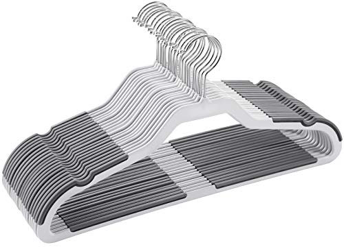 SONGMICS Kleiderbügel, 20 Stück Anzugbügel, flache Bügel mit 360° Drehhaken, doppelter Anti-Rutsch-Schutz, hochbelastbar, für Anzüge, Shirts, Mäntel, Kleidung, grau CRP44G
