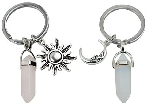 SOIMISS 2Pcs Freunde Kristallstein Sonne Mond Schlüsselbund Schlüsselring Paare Schwestern Schmuck Schlüsselbund für Geldbörse Rucksack Weihnachtsfeier Gefälligkeiten