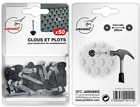 Jardibric - 50 Clous et Plots de Protection pour Soubassement - Fixation de Membrane de Fondation CPPS - Sécurisez et Renforcez la Durabilité de Vos Soubassements