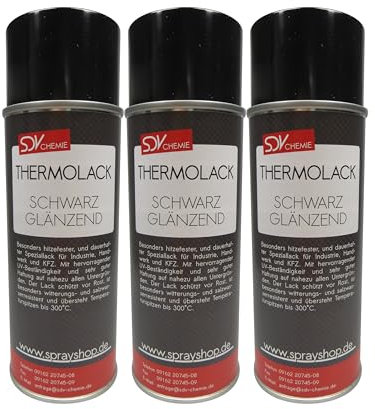 SDV Chemie Thermolack Spray schwarz glänzend bis 300°C 3x 400ml Auspufflack Ofenlack Motorlack Grill Lack