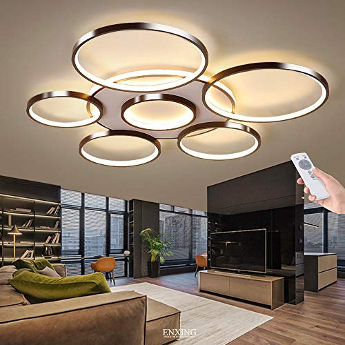 ENXING LED Deckenleuchte Wohnzimmerlampe Dimmbar Deckenlampe Mit Fernbedienung 106W Modern Decke Schlafzimmerlampe Acryl Lampenschirm Aluminium Design Lampe Esszimmerlampe Bürolampe Küchelampe,Braun…