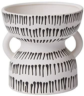The Barrington Garage 6-1/4 x 6-inch Modern Ceramic Pot with Handles, White/Black