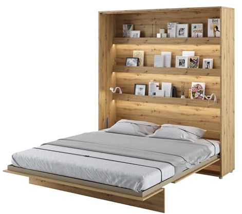 MEBLINI Schrankbett Bed Concept - Wandbett mit Lattenrost - Klappbett mit Schrank - Wandklappbett - Murphy Bed - Bettschrank - BC-13-180x200cm Vertikal - Artisan Eiche