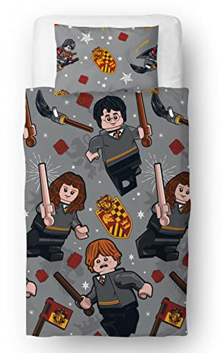 Harry Potter Offizielles Lizenzprodukt von Lego® Einzelbett-Bettbezug-Set | Gryffindor, wendbare 2-seitige Bettwäsche inklusive passendem Kissenbezug | Lego®-Design | Character World Brands