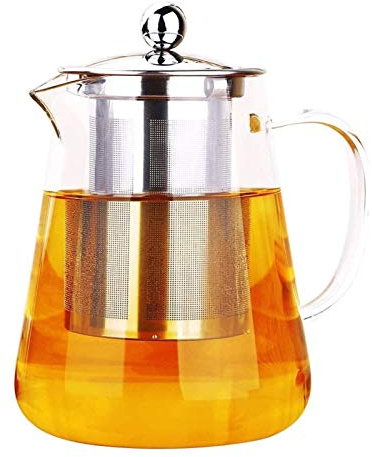 BEZAX Teekanne Klarglas-Teekanne mit Edelstahlsieb, Blumentee-Kaffeekanne, Induktionskochfeld und sicher auf dem Herd (1,2 l) (Size : 1.2L)