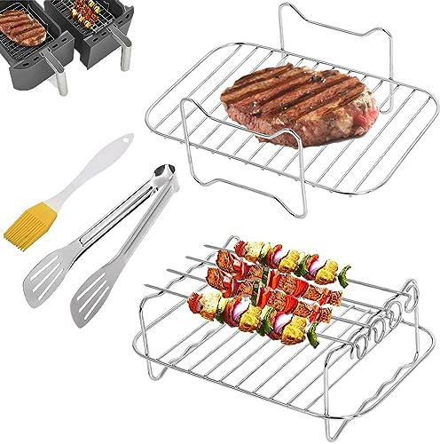 Air Fryer Rack Compatible with Ninja AF300UK AF400UK/ Tower T17088 /Instant/Salter Air Fryer Accessories, Gekufa 304 Stainless Steel 2Pcs Skewer Racks for 7.6L-9.5L Dual Air Fryer