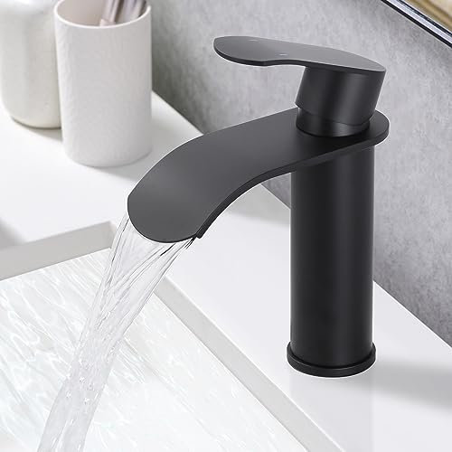 ARCORA Rubinetto da bagno, ad alta pressione rubinetto lavabo basso rumore in acciaio inox miscelatore monocomando, nero cascata