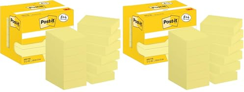 Post-it Notizen Kanariengelb, Packung mit 12 Blöcken, 100 Blatt pro Block, 51 mm x 38 mm, Farbe: Gelb - Selbstklebende Notizzettel für Notizen, To-Do-Listen und Erinnerungen (Packung mit 2)