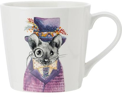 Mikasa Tipperleyhill Mouse Print Porcelain Mug, tazza in porcellana fine da 380 ml con dettagli in oro vero, tazza novità per tè e caffè con stampa di animali, confezione regalo