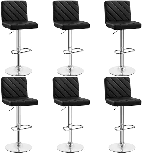 Yaheetech Barhocker 6er Set Kunstleder Gepolstert Barstuhl mit Fußstütze Drehhocker Küchenhocker, Thekenhocker bis 136 kg Belastbar für Küche/Esszimmer/Bar/Salon, Schwarz