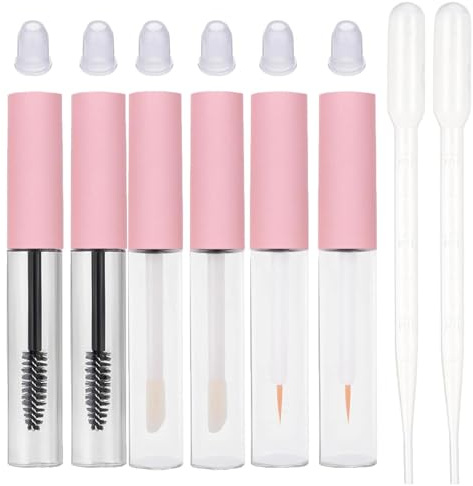 Yuqilin 8 Stück Nachfüllbare Transparente Wimpernbürste Wimpernbürstchen mit Behälter Lipgloss-Flasche Leere Mascara Flasche 10 ML Auslaufsicheres Design Leer Mascara Behälter für Reisen