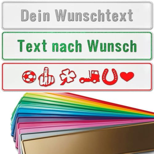 1 Stück Fun Kennzeichen 52cm x 11cm mit Wunschtext Individuell Wunschkennzeichen Wunschprägung Namens Kennzeichen Aluminium Namensschild | Individuelles Fun-Kennzeichen (weiß)