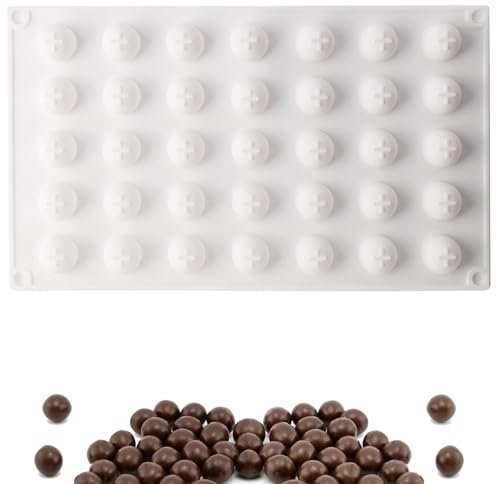 RUCUDIM Molde de silicona para chocolate, esfera, 1 molde, 35 agujeros, diámetro 2 cm, grado alimenticio, reutilizable, para pasteles, bolas de hielo, gelatina, postres