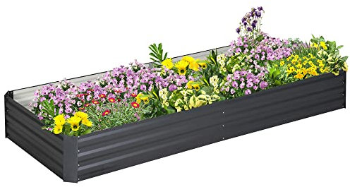 Outsunny Galvanised Raised Garden Bed, Metal Elevated Planter Box with Open Bottom, Outdoor Flower Pot for Growing Flowers, Herbs, 241 x 90.5cm, Grey