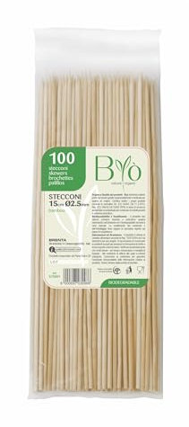 MONOUSALO 100 Spiedini per Barbecue in Legno idonei al Contatto con Alimenti - Stecchini Lunghi per Bar, Ristoranti, Cucine Professionali, Uso Domestico, Feste, Finger Food, Griglia (15 cm)