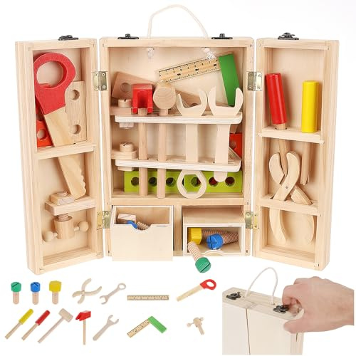KRUZZEL Werkzeug-Spielzeug aus Holz Pädagogische BAU Spielzeug für Kinder Werkzeugkasten 22697
