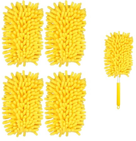 4pcs Duster Refills for Swiffer, Microfiber Ceiling Fan Duster 360 Feather Duster Refills Heavy Duty Hand Dusters for Cleaning Compatible with Swiffer (Yellow)