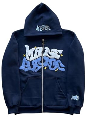LIXQQS Felpa con Cappuccio Graffiti Y2K Trendy Uomo, Giacca Oversize con Zip per Un Look Urbano Streetwear, Sweatshirt Retro Americano, Hoodie Hip Hop