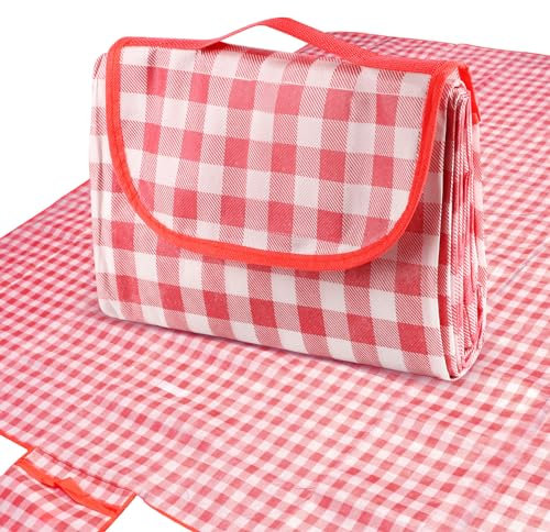 NQEUEPN Couverture de Pique-Nique d'Extérieur, 200x200cm Grande Couverture de Plage Imperméable et Résistante au Sable Tapis de Pique-Nique pour Plage Parc Voyage Festival de Musique (Rouge)